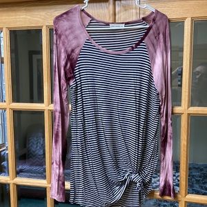 A cute navy striped and tie die tunic length top